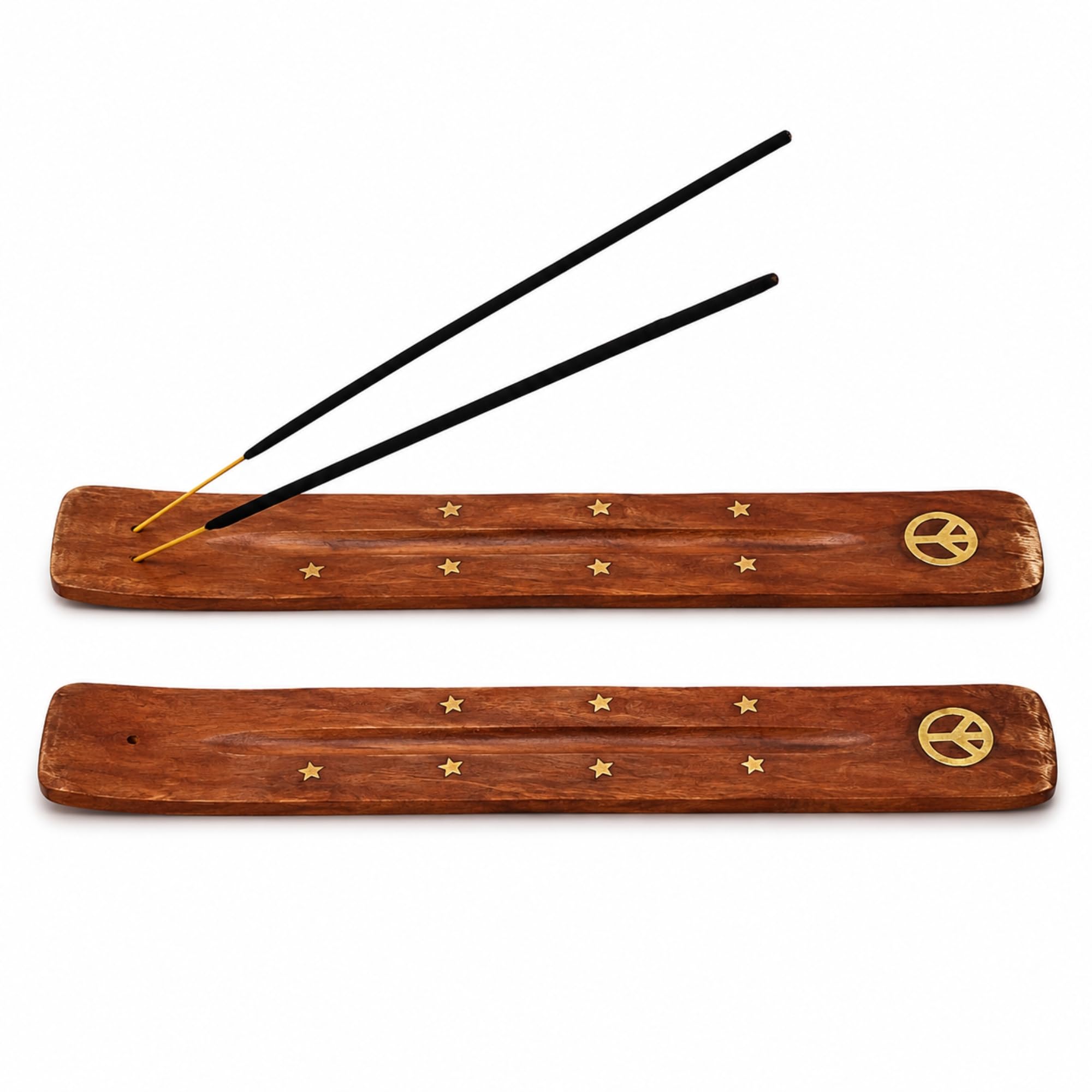 Fenny's Creations Natural Wooden Incense Burner Holder With Ash Catcher, Single Stick Design For Meditation, 24 X 8 Cm (Peace Ash Catcher 2Pcs)