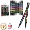 Metallic Acrylic Paint Pens, 12 Pack 24 Colors Dual Tip Glitter Paint Pens Set, Metallic Sparkle Markers for Ceramic, Canvas, Rock, Glass, Wood, DIY Craft Making, Art Supplies, Coloring