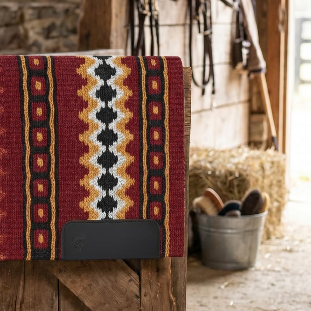 Western Show Saddle Pad/Blanket for Horses - Handmade Wool Saddle Blanket with New Zealand Design, Thick, Durable & Comfortable for Horse Riding (34” L x 34” W x 1) M82