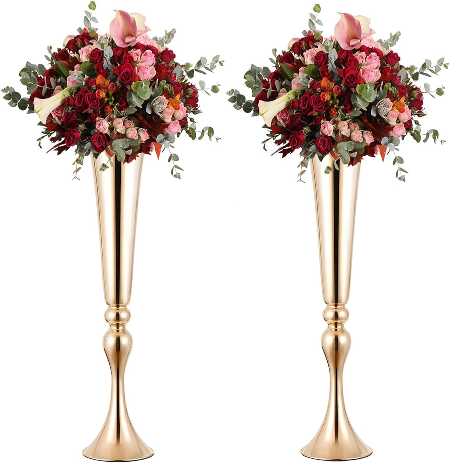 SHOHAYTO 2 Pcs 22" Tall Gold Vases Metal Flower Arrangement Stand, Versatile for Centerpieces, Decoration for Table, Party, Wedding