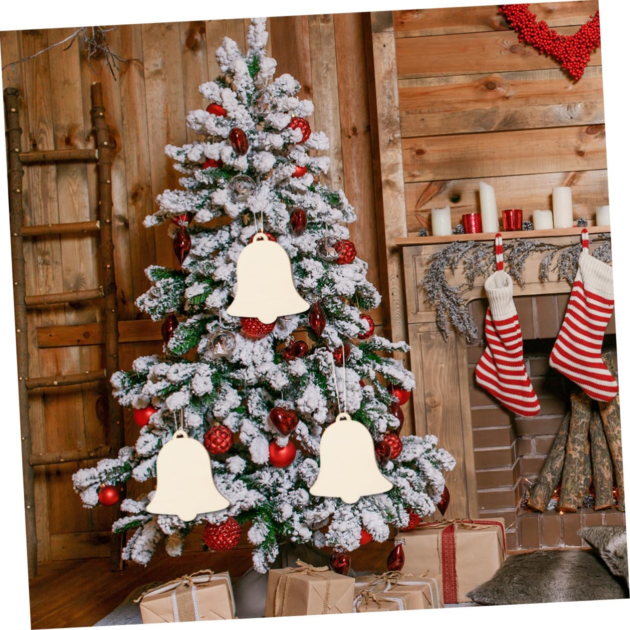 Wooden Christmas Pendant Bell Design Bulk Christmas Ornaments for Party Decorations