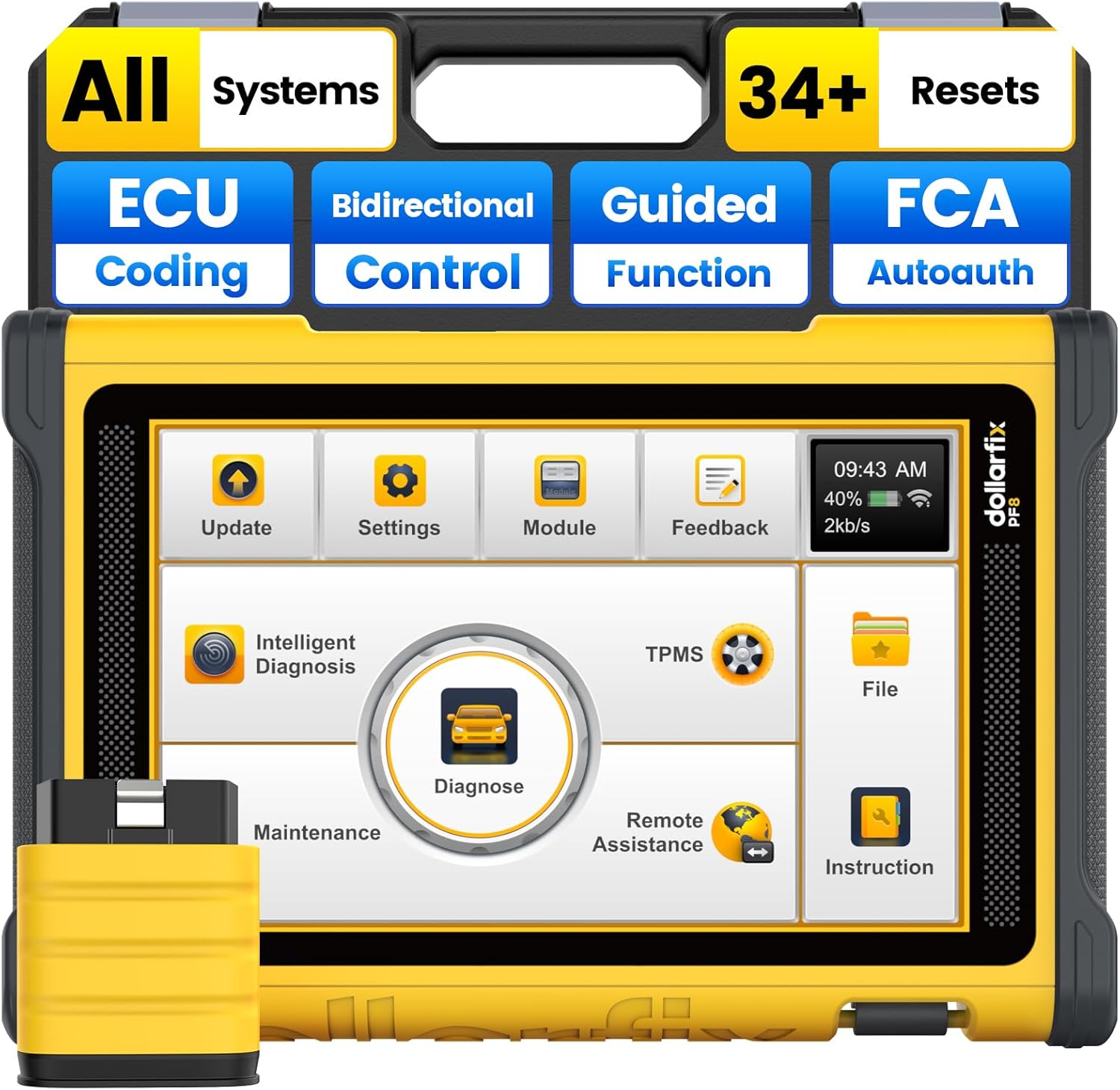 Dollarfix PF8 Bidirectional Scan Tool,OBD2 Scanner Diagnostic Tool, Full Systems Scan 34+ Reset Bluetooth&WiFi, ECU Online Coding, Active Test, AutoAuth FCA SGW&Automatic VIN&Free Lifetime Upgrade