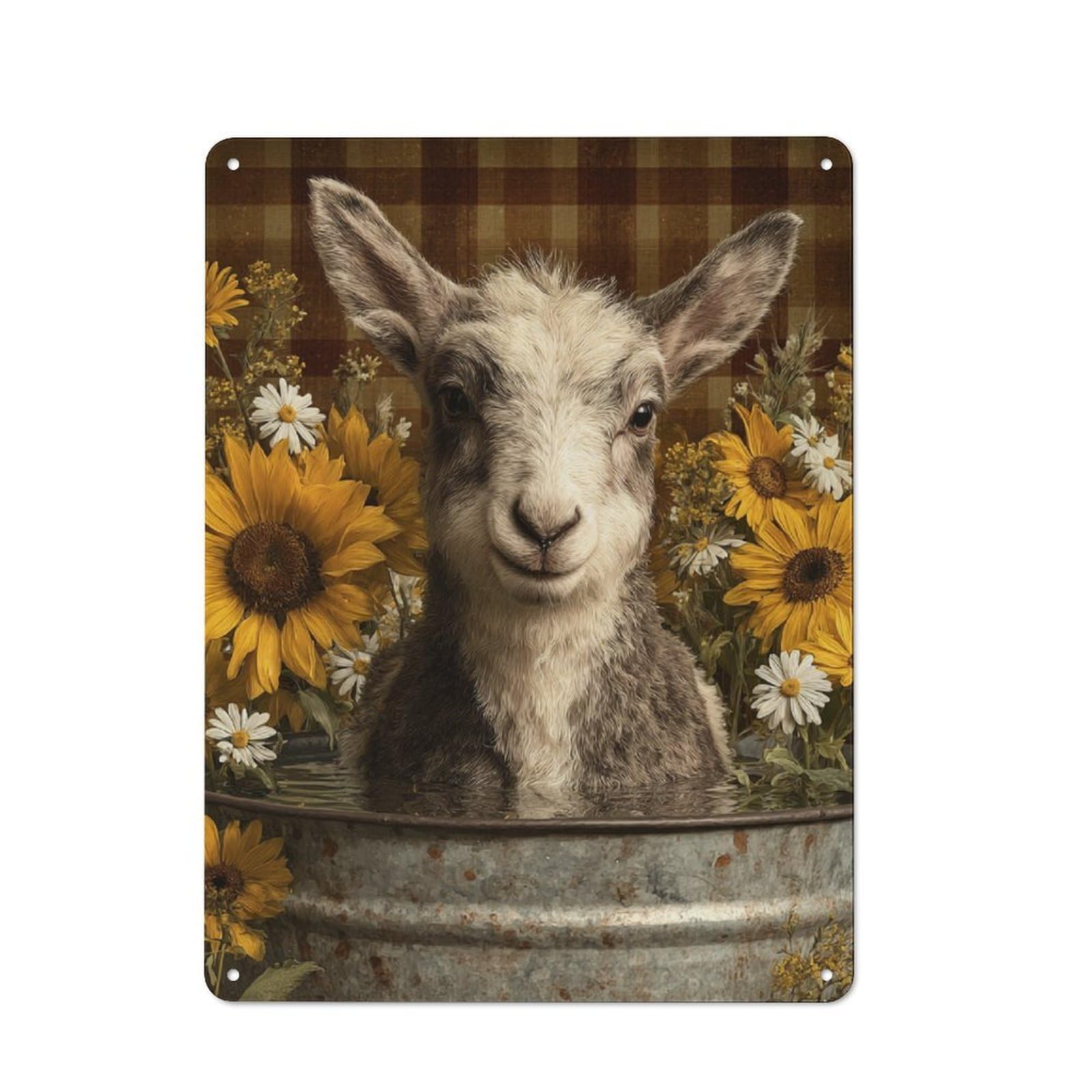 Junmoney Goat In Flower Bath Metal Plaque 40X30cm With For Home Bar Wall, Retro Decor, For Garage, Workshop And Man Cave Decoration