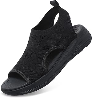Women's Walking Sandals Summer Athletic Sport Sandals Orthopedic Arch Support Sandals Comfy Orthotic Sandals Open Toe Slip On Quick-Drying Knit Beach Water Sandals Mesh Soft Sole Casual Soft Sandals for Indoor and Outdoor