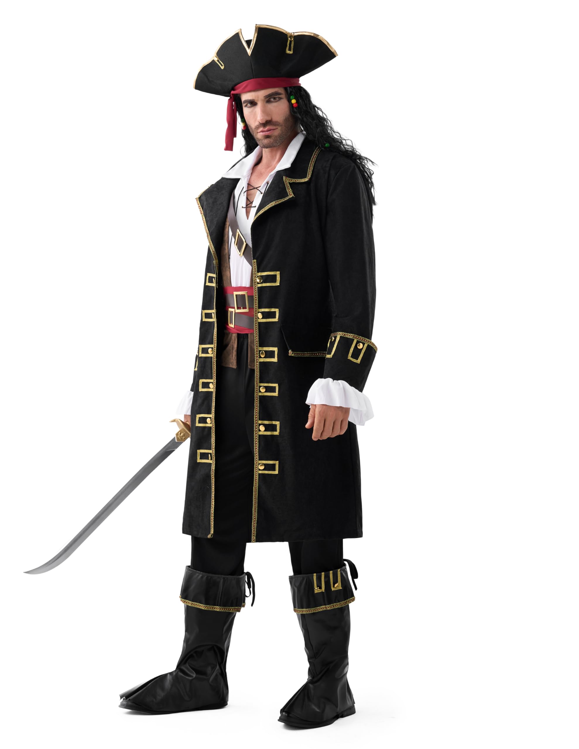 Spooktacular Creations Costume da capitano pirata da uomo, costume deluxe da capitano del mare, vestito da pirata per feste a tema