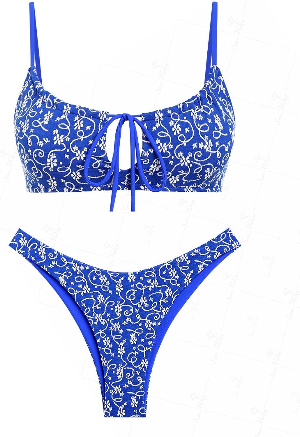 seamoly Contrast Color Red Gingham Spliced High Leg Cheeky Bikini Set