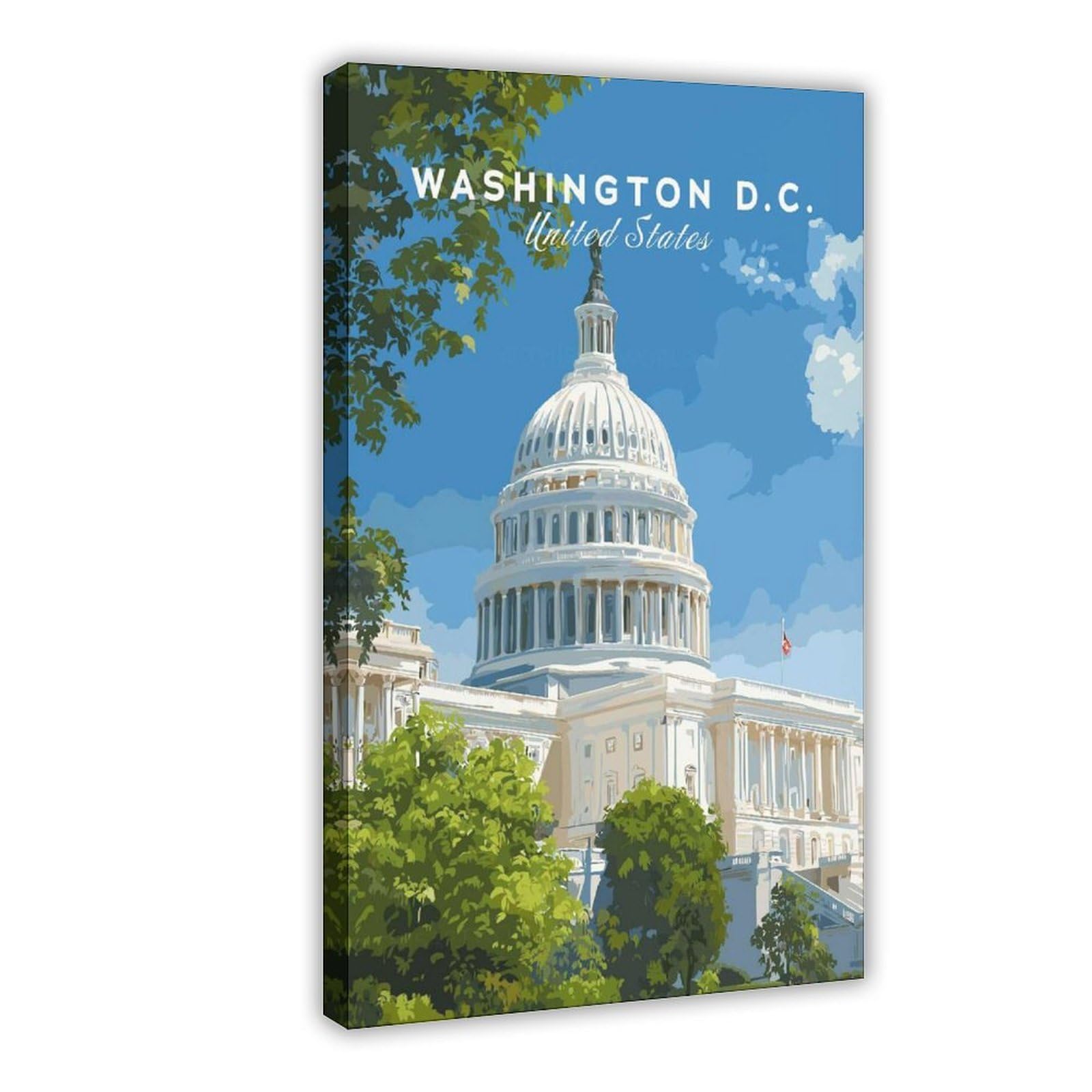 Bareronor Washington D.C. US Capitol Canvas Poster Bedroom Decor Landscape Office Room Decor Gift 24" L X 36" W