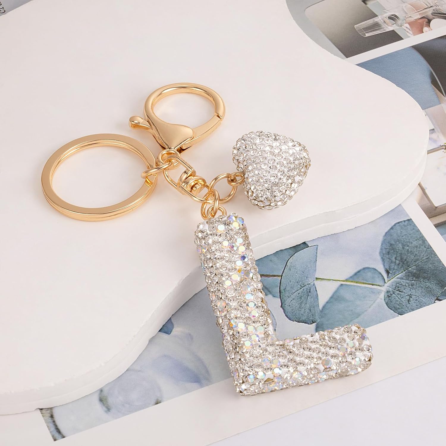 Initial Keychain for Women Bling Letter Key chain Initial with Heart White Keychain Charms for Backpack Handbag - Image 5