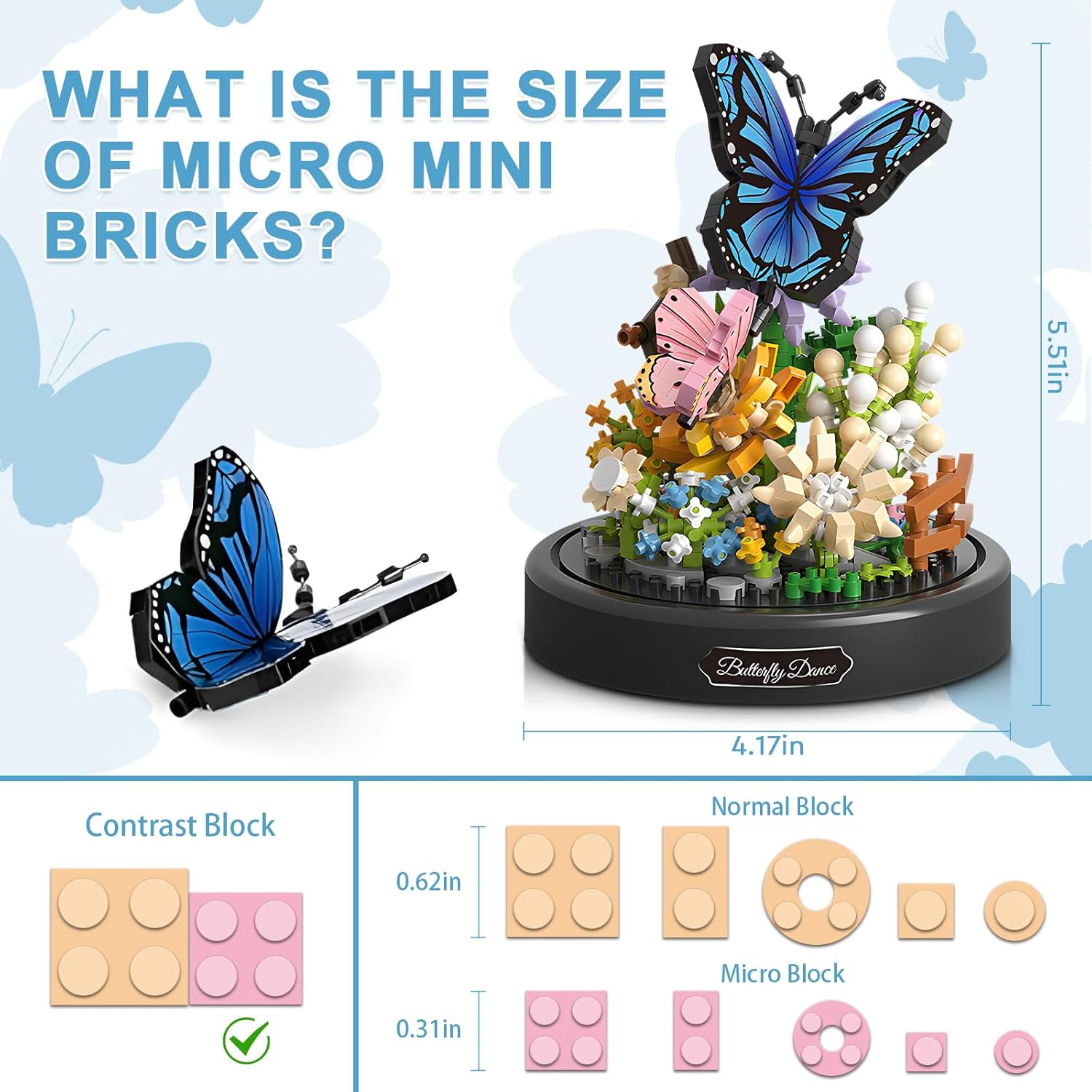 HIGH GODO Flower Bouquet Butterfly Building Set, Bonsai Tree Flowers Building Blocks with Dust Cover, 530 PCS Micro Bricks Botanical Collection Kit, Birthday Gift for Women Girlfriend Adults 14+ - Image 2