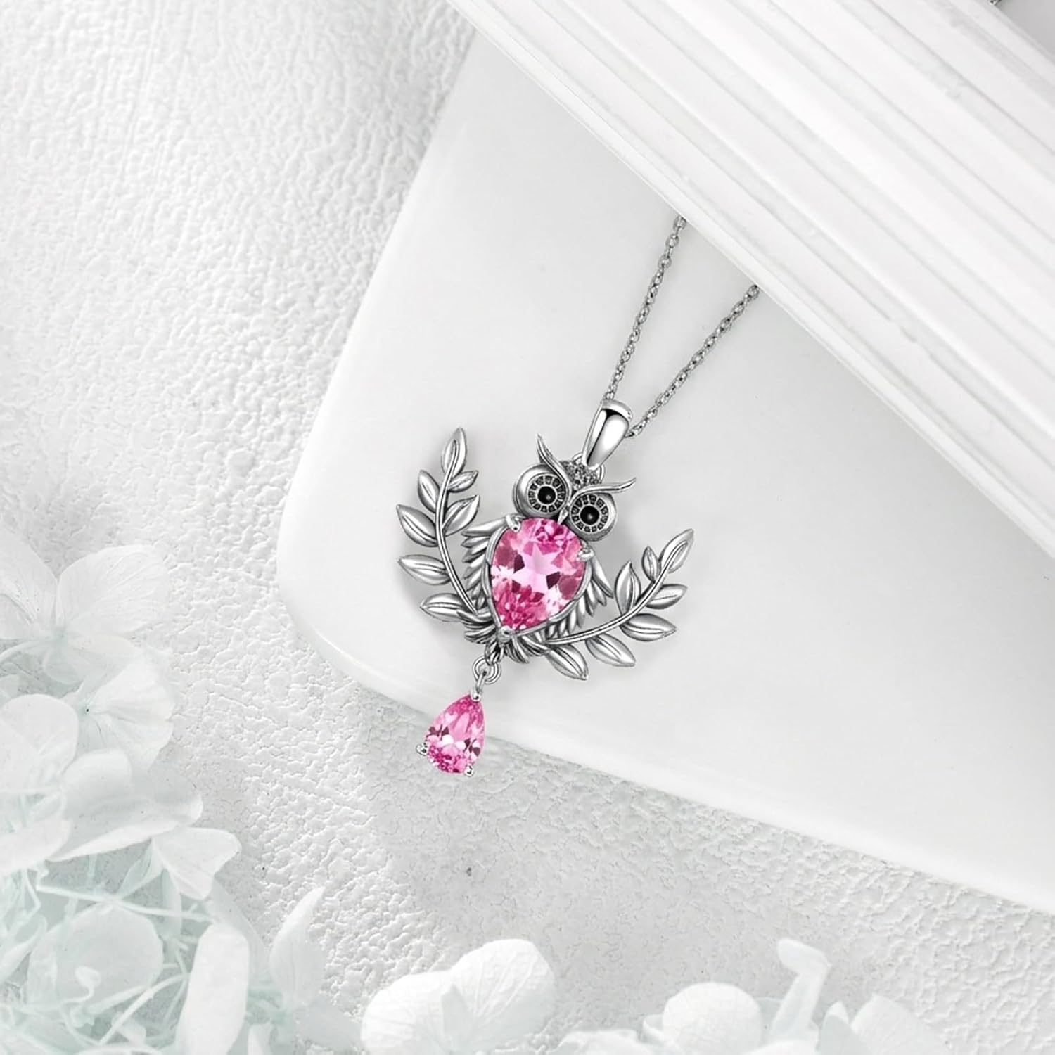 Owl Necklace 925 Sterling Silver Vintage Owl Pendant Necklace with 10mm Birthstone Jewelry Gifts for Women 18-20 Inches Silver Chain