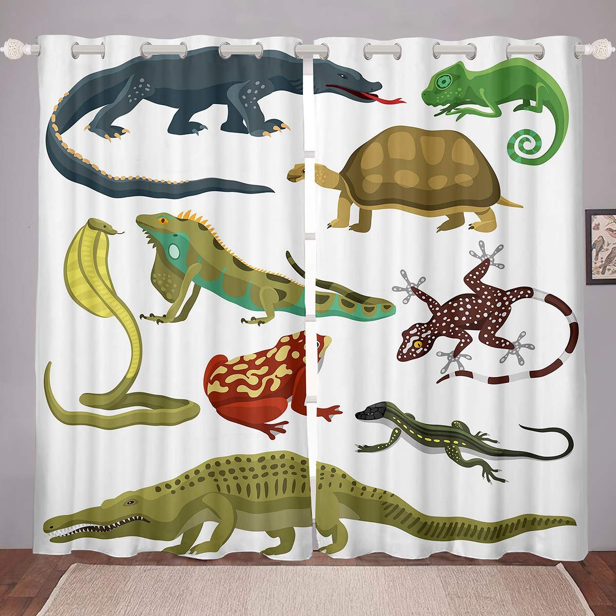 Loussiesd 3D Safari Print Curtains for Bedroom Wild Animal Pattern Blackout Curtains for Kids Boys Teens Crocodile Lizard Snake Window Curtain Wildlife Darkening Thermal Drapes W66*L90,2 Panel Set — image 1