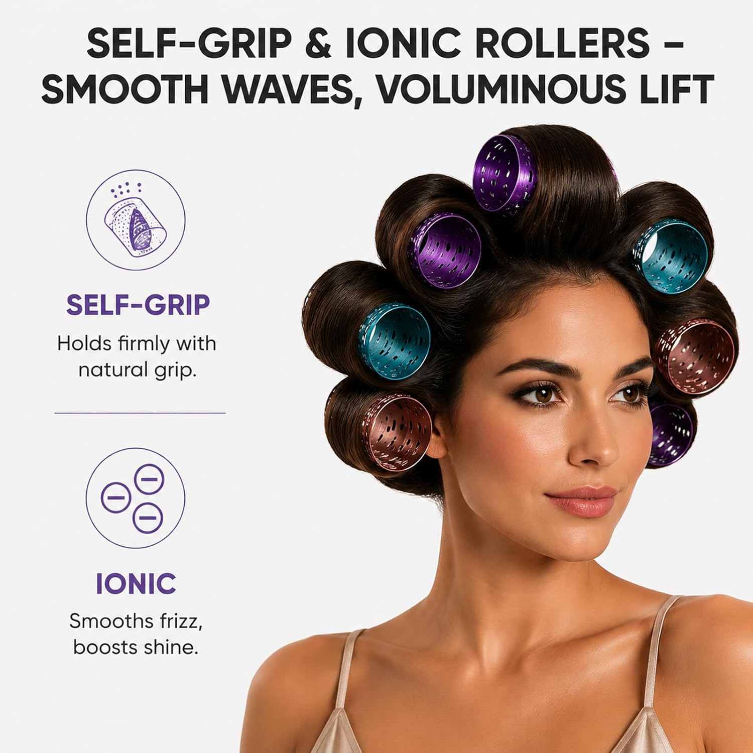 Aluminum Metal Hair Rollers for Women, Thermal Velcro Rollers for Hair, 3 Pack Self Grip Design with 6 Clips for Blowout Volume, Curtain Bangs, Root Lift, Waves & Long Hair, 2"