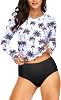 Holipick 2 Piece Long Sleeve Rash Guard for Women Swim Shirt with Bottom Bathing Suit Built in Bra Swimsuit UPF 50