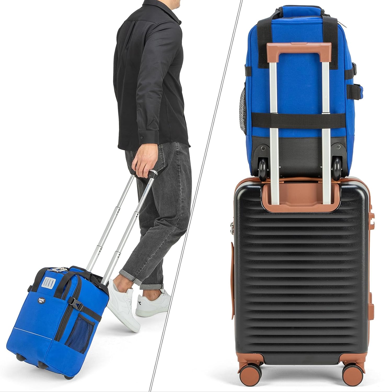 Boardingblue 17x10x9 Inches United Airlines Rolling Personal Item Under Seat Travel Bag Suitable For Major Airlines, Not Suitcase, Rolling Travel Bag Design (Navy, 17x10x9 Inches)