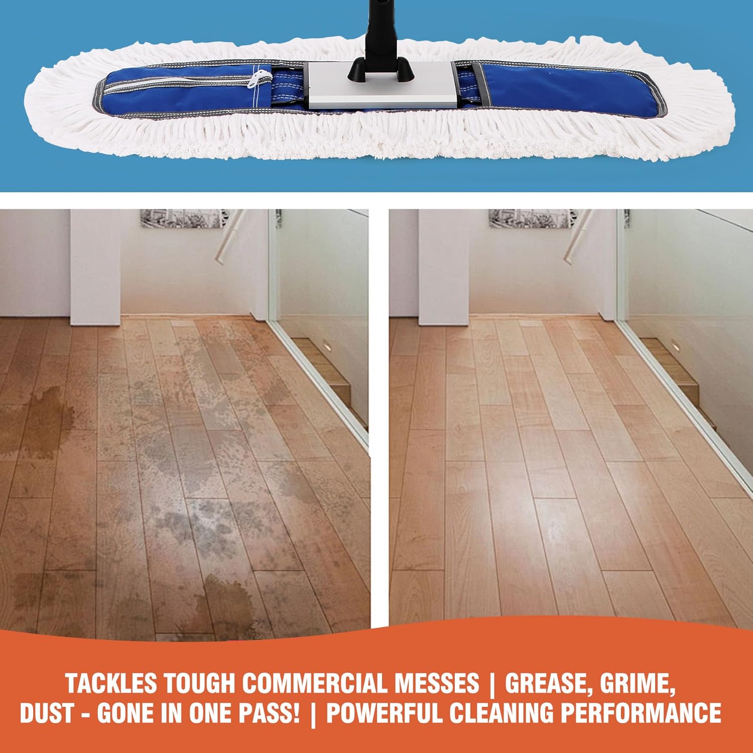 CLEANHOME 24-Inch Commercial Dust Mop Replacement Pads, 2-Pack – Fits 23.5x4.5 Inch Mop Heads, Microfiber Blend for Hardwood Floors, Tile & Pet Hair, Durable Oxford Cloth (Blue)