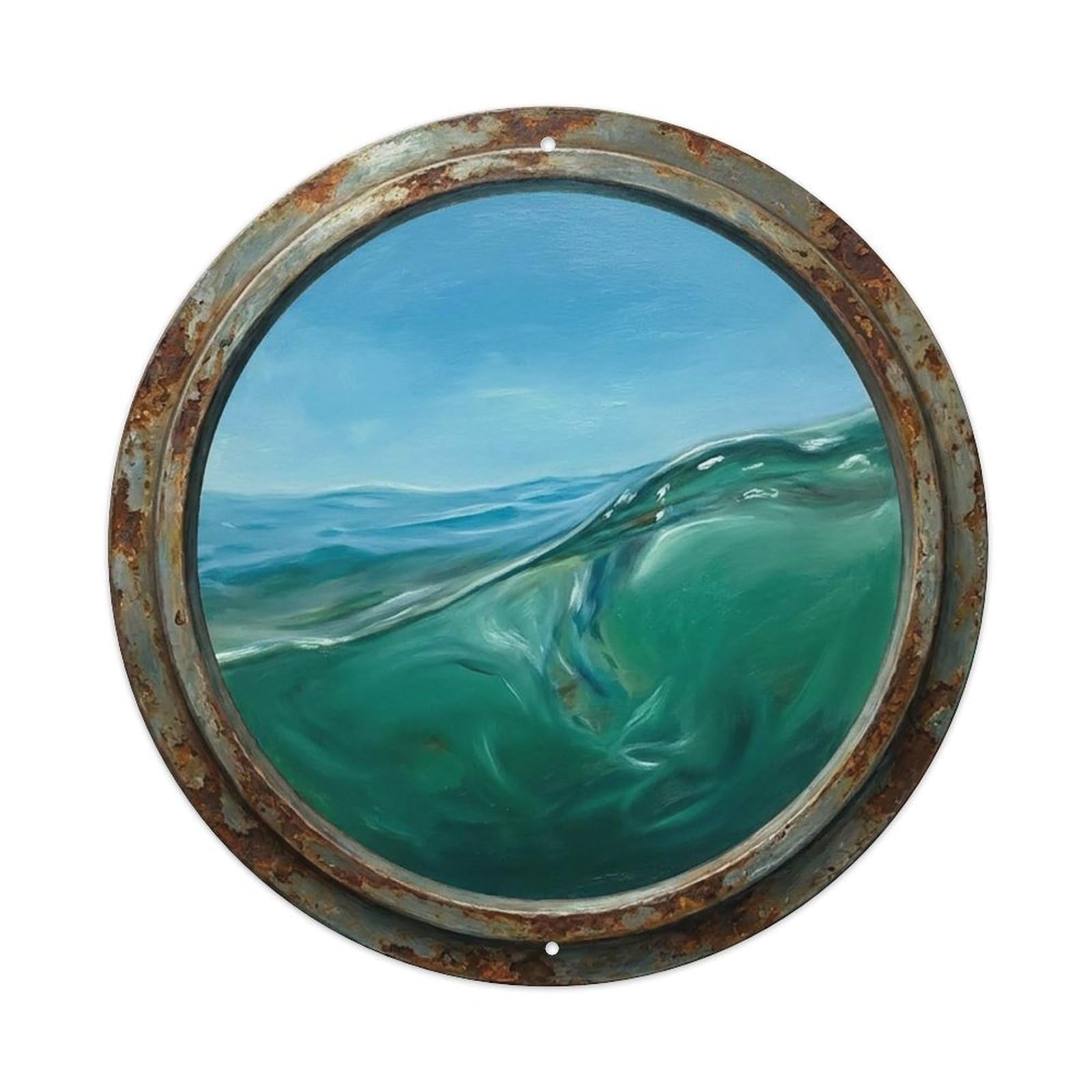 Vintage Porthole Halocline Zone Ship Window Under Deep Metal Tin Sign