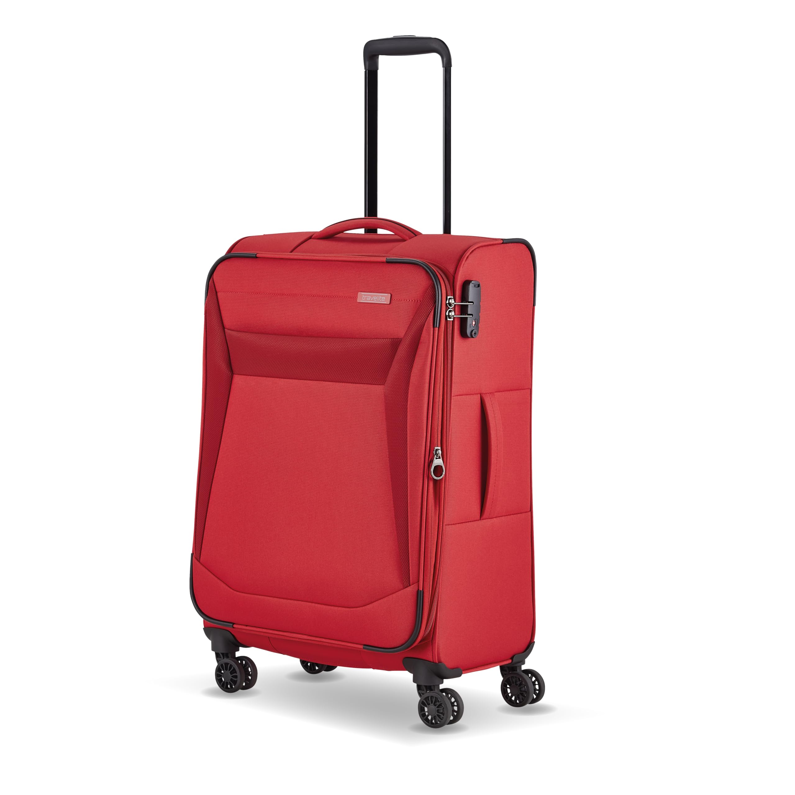 Travelite 4-Rad Koffer Größe M Weichschale, Gepäck Serie Chios mit Dehnfalte + Kantenschutz, Trolley in Zeitloser Optik, 67 cm, 60-66 Liter