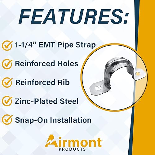 Miniatura 13 de Correa de tubo a presión de dos agujeros de 1 pulgada para instalación de conductos EMT, costilla reforzada para mayor resistencia, acero