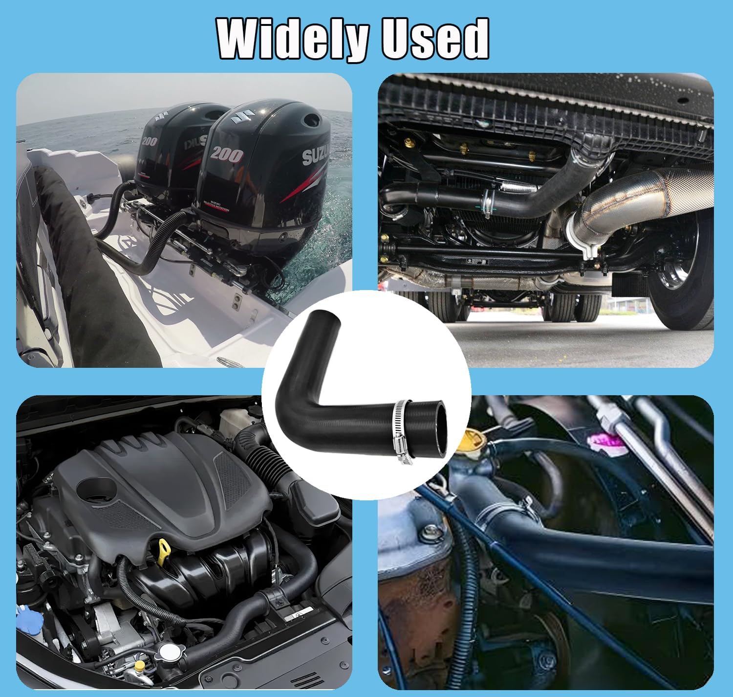 Gasoline Fuel Filler Neck Hose 1 1/2 inches Inside 90 degree with 4 Hose Clamps (1.5" ID 12" Long) ReinforcedGas tank Flexible Nitrile Rubber