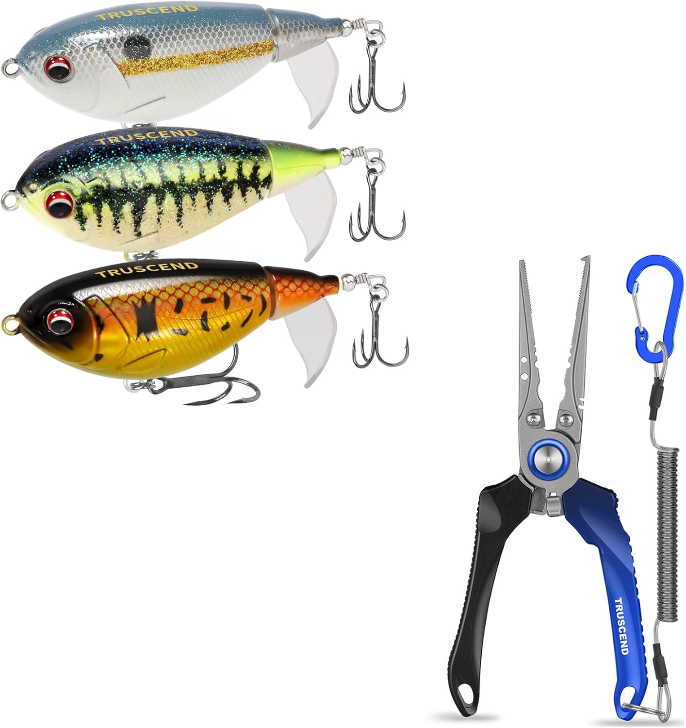 TRUSCEND Top Water Fishing Lures with BKK Hooks, Whopper Fishing Lure for Freshwater or Saltwater, Lockable Handy Fishing Pliers with Innovative Ergonomic Handle, Amazing Fishing Gear Gifts