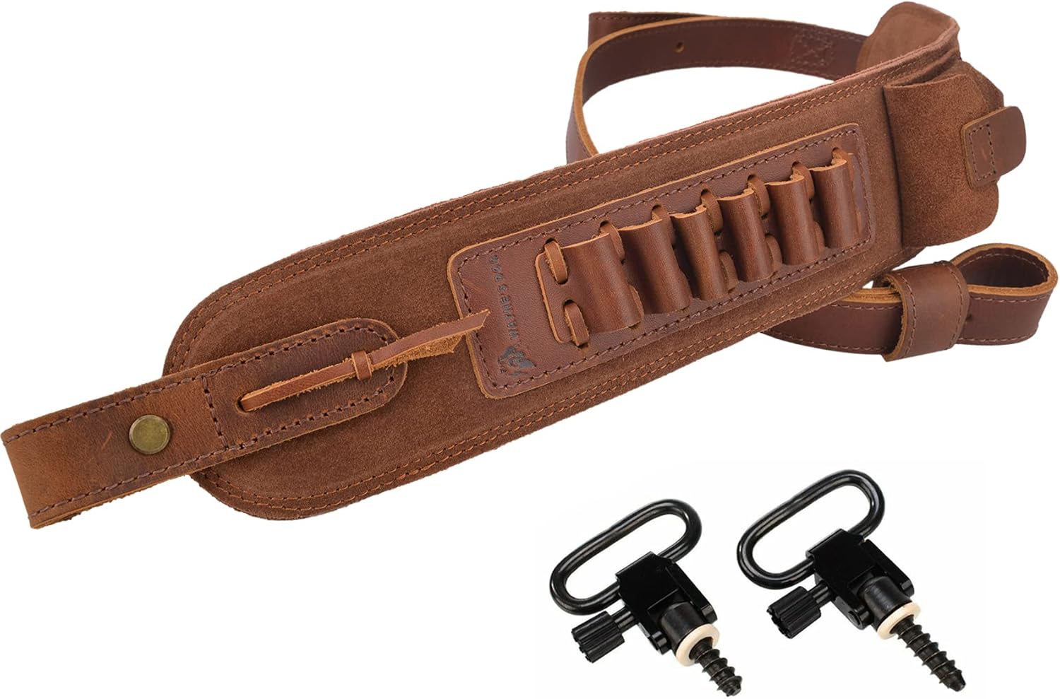 Leather Rifle Ammo Holder Buttstock with Gun Sling and Swivels for .30-30 .357 .38 .35cal