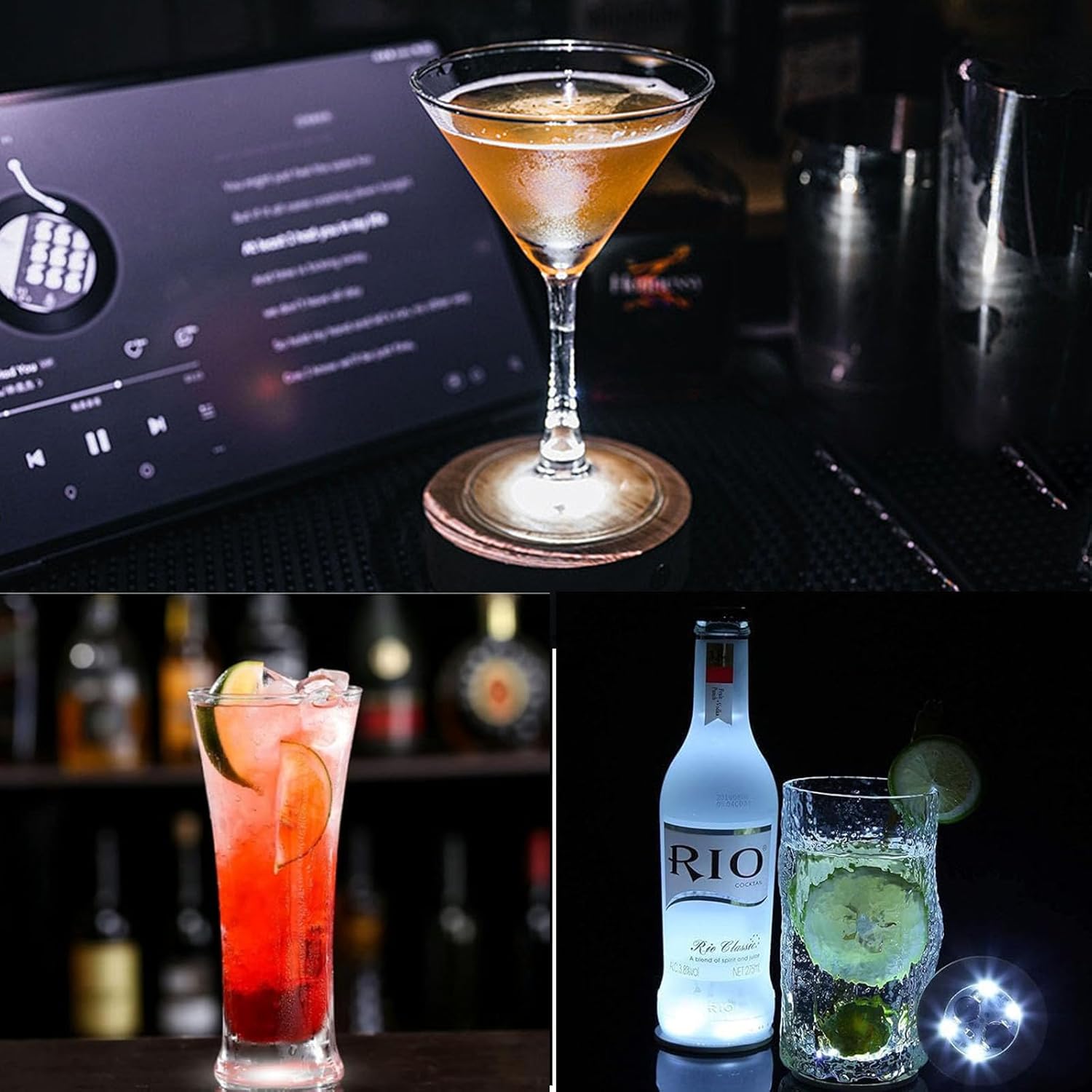 100Pcs LED Coaster, Light Up Coasters for Drinks,Round Flash Cup Mat Sticker Lights for Wine Liquor Bottle, Drinks Party, Bar Party