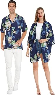 Matchable Couple Hawaiian Luau Shirt or Kimono in Midnight Bloom