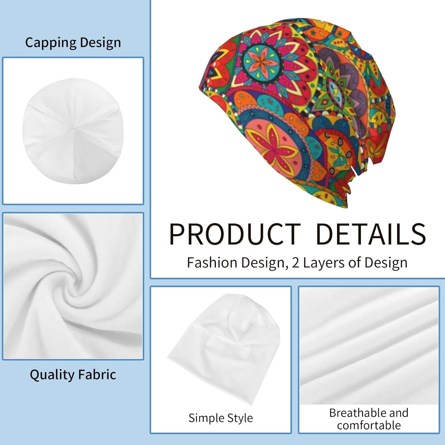 Boho Beanie Chemo Hat Cancer Headwear Knitted Hats Baggy Slouchy Scarf Cap for Adults Women Men - Image 3