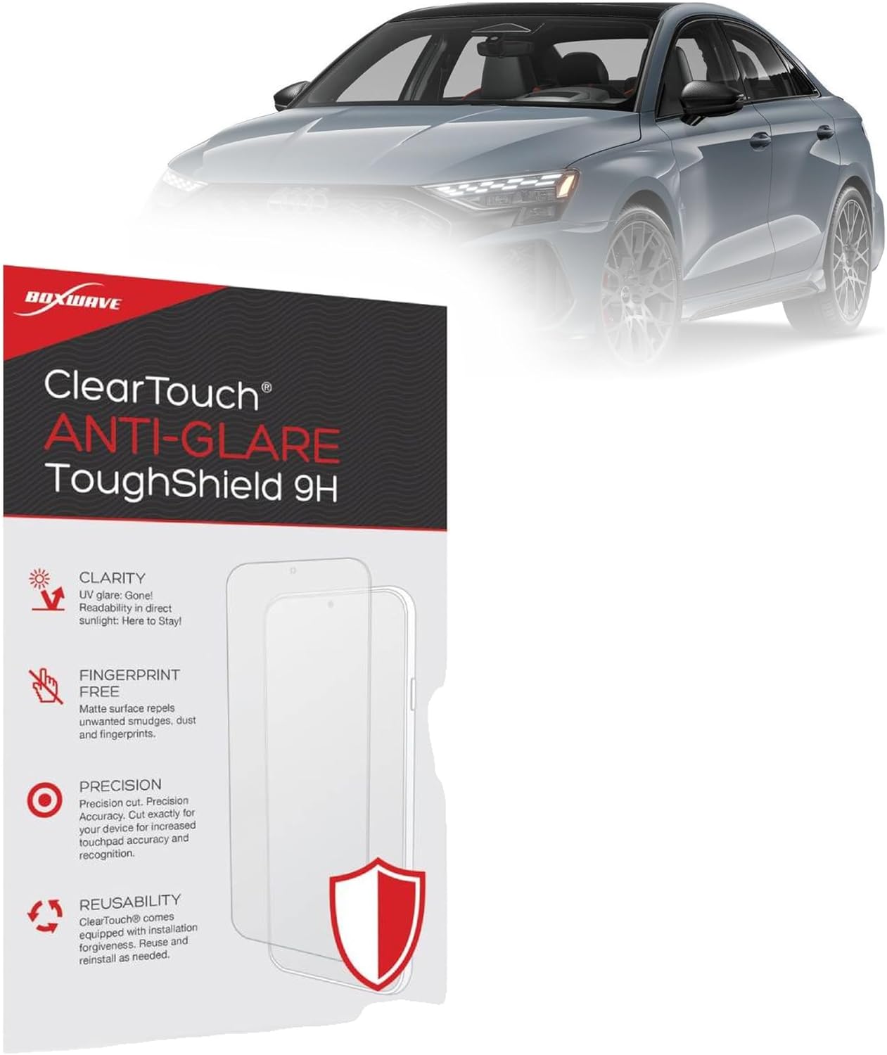 BoxWave Screen Protector Compatible with Audi 2026 RS3 Display (10.1 in) - ClearTouch Anti-Glare ToughShield 9H (2-Pack), Anti-Glare 9H Tough Flexible Film Screen Protector