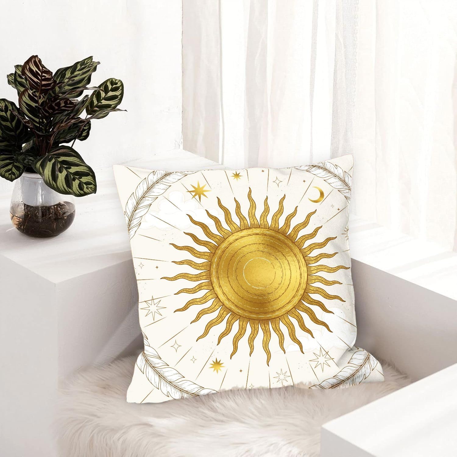 Sun Decorative Throw Pillow Covers Set of 1, Valentine's Day Square Couch Pillow Case, Outdoor Farmhouse Pillowcase Cushion Covers Sofa Living Room Bedroom Home Decoration 18 x 18 Inch N2