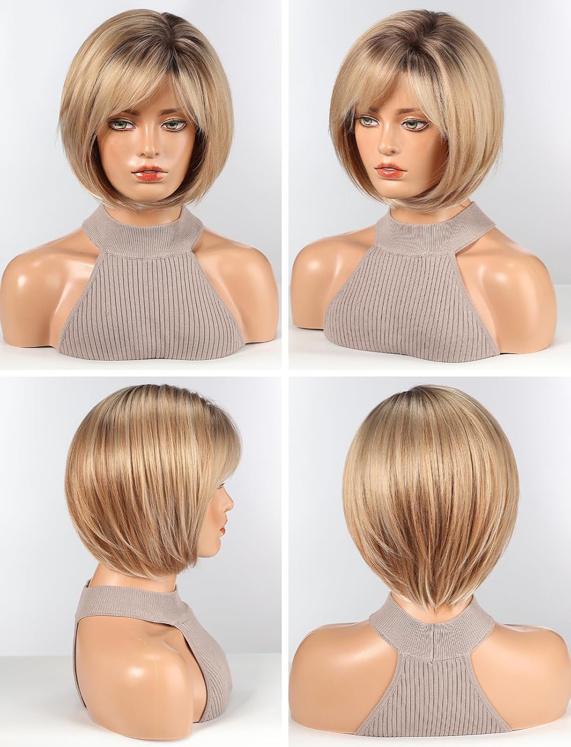 HAIRCUBE Bob Wigs for Women Synthetic Wig with Fringe Mixed Blonde Color - Image 5