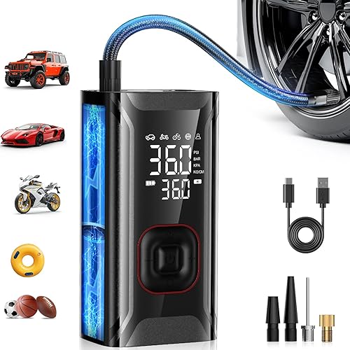 Tire Inflator Portable Air Compressor,Portable Tire Inflator for Car,Compact Air Pump for Car Tires,Bicycle,Rechargeable Air Pump with Digital