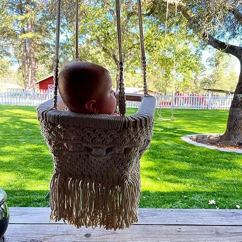 Beautiful Macrame Baby Swing Natural Rope Hammock For Baby Macrame Swing Chair For Baby #TOP3