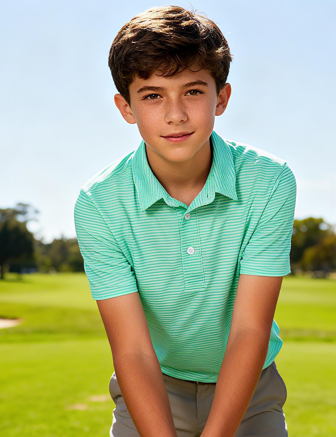 Boys Performance Polo Dry Fit Short Sleeve Golf Stripe Shirt for Active Casual Size 5-14