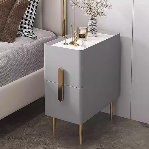 Mesita de noche con cajón, mesa auxiliar con patas y asas doradas, estilo moderno y minimalista, mesita de noche alta para dormitorio, sala de
