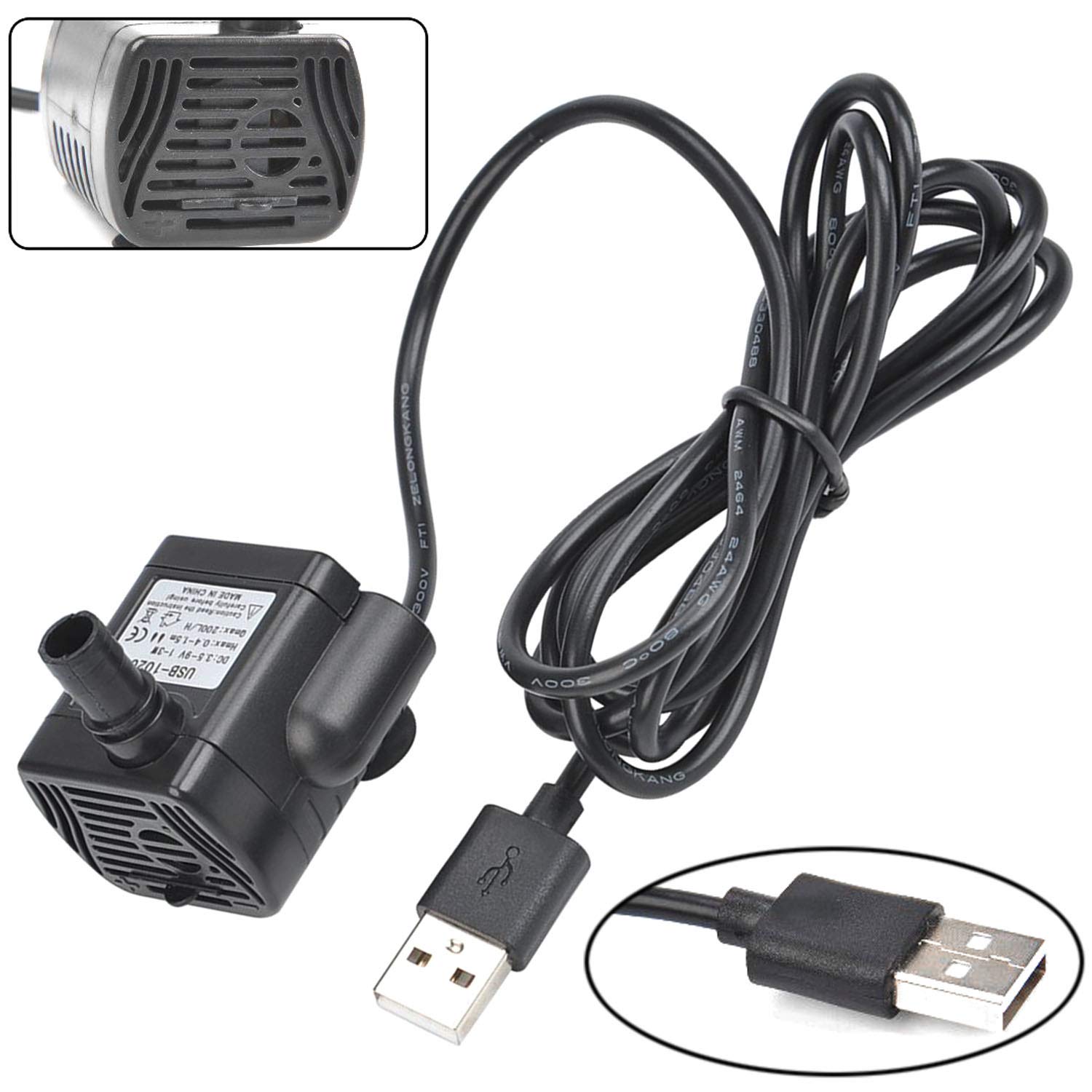 DGZZI - Bomba sumergible USB de 3 W USB-1020 DC3.5 V-9 V Mini bomba de agua sumergible para pecera acuario estanque