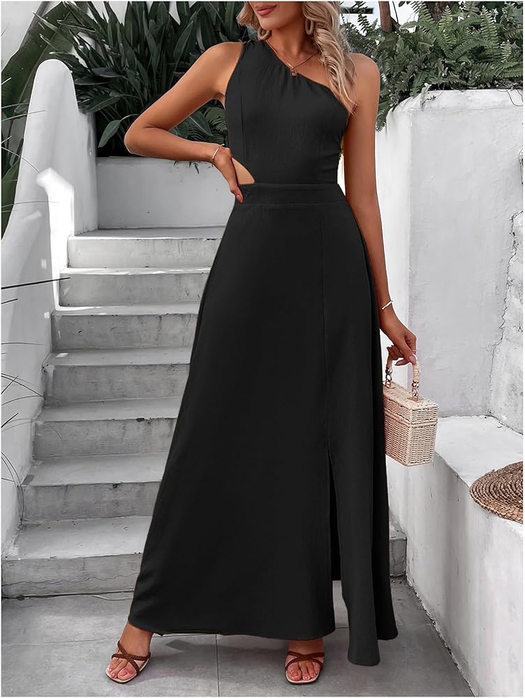 makemechic women's sleeveless split ruched halter party cocktail long dress Amazon.com: MakeMeChic Women's Cut Out Tie Back One Shoulder Summer Dress Sleeveless A Line Split Long Maxi Dress Solid Black Medium : Clothing, Shoes & Jewelry