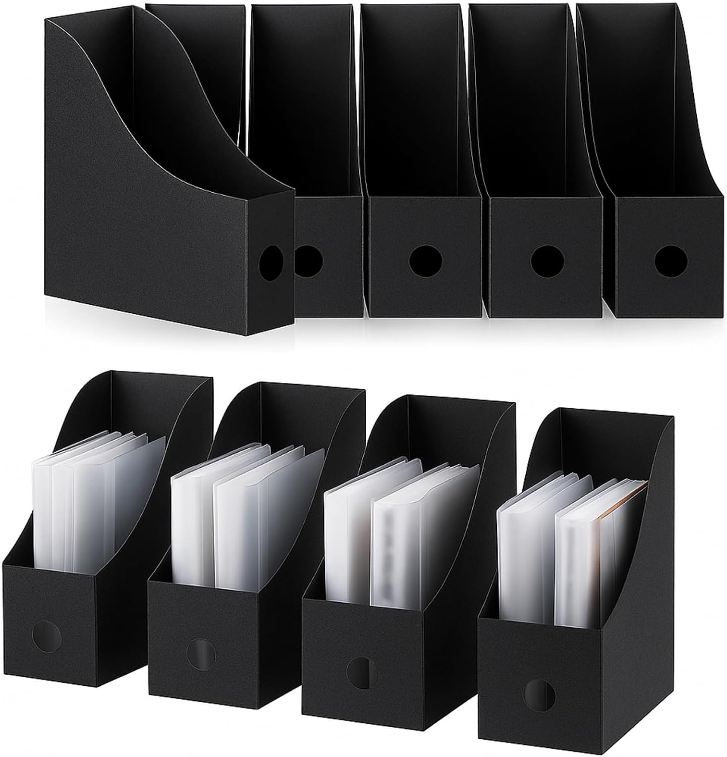 Geyee 12 Pack Magazine File Holder Plastic Desk Organizer Magazine Holder Storage Heavy Duty File Boxes for Home Storage and Office Organization(Black)