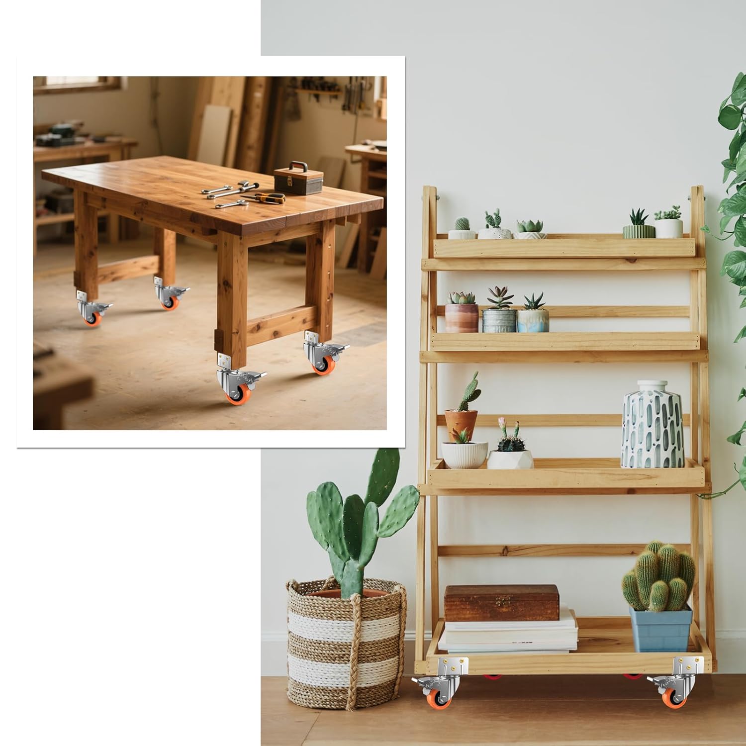 2inch L-Shaped Caster Wheels, Side Mount Casters Set of 16, Heavy Duty Casters with Brake, Double Bearing Locking Polyurethane(PU) Wheels for Baby Beds/Cabinets/Furniture（16 Pack