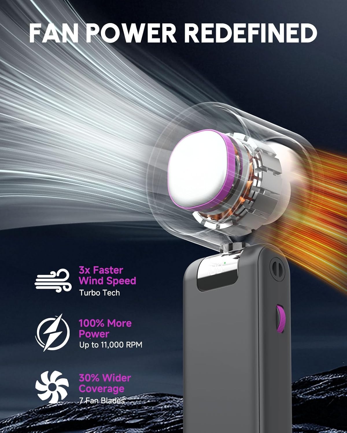 GVY Portable Handheld Fan,1-100 Speed Settings, [Up to 24H Cooling] 4000mAH Rechargeable Battery| Mini Personal Fan for Travel, Beach, Camping| Gifts for Women/Girls (Gray) - Image 4