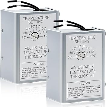 2 Pack 120V Adjustable Attic Fan Thermostat Switch, 10Amp 58033 Single Speed Precise Temperature Controller Replacement for Power Attic Ventilators and Exhaust Fans, Upgrade Attic Ventilation System.
