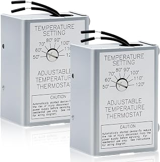 2 Pack 120V Adjustable Attic Fan Thermostat Switch, 10Amp 58033 Single Speed Precise Temperature Controller Replacement for Power Attic Ventilators and Exhaust Fans, Upgrade Attic Ventilation System.