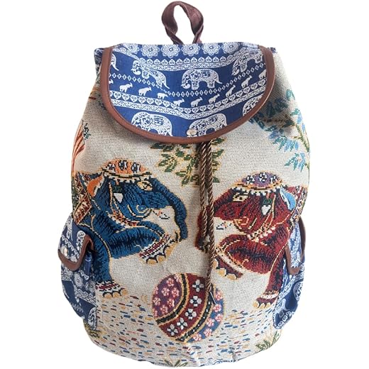 Canvas Elephant Print Drawstring Backpack