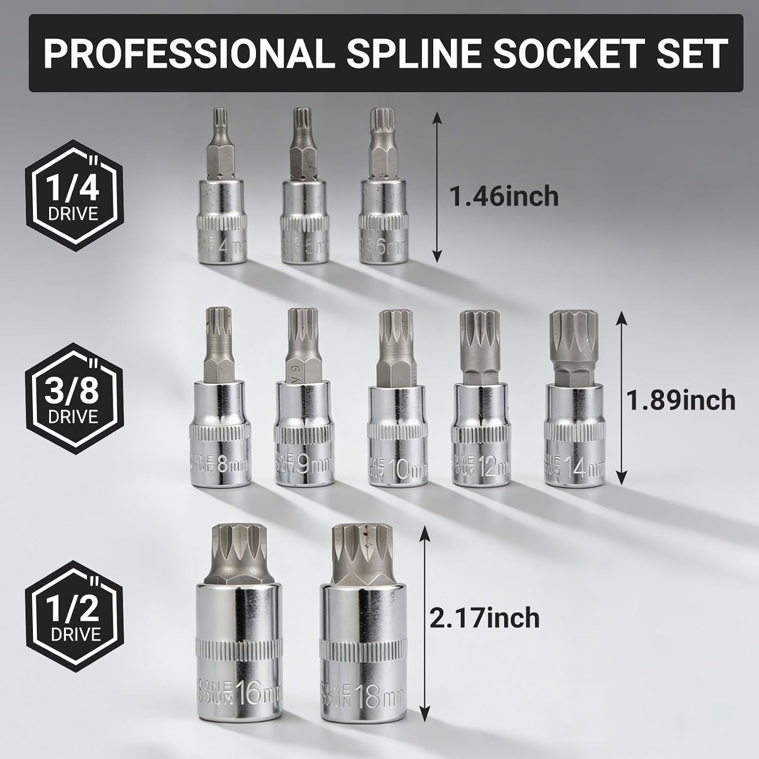 10Pcs Triple Square Spline Bit Socket Set | Premium Alloy Spline Socket Bit Set , Metric Sized S2 Steel Bits, Drive M4-M18 and Cr-V Sockets for Professionals