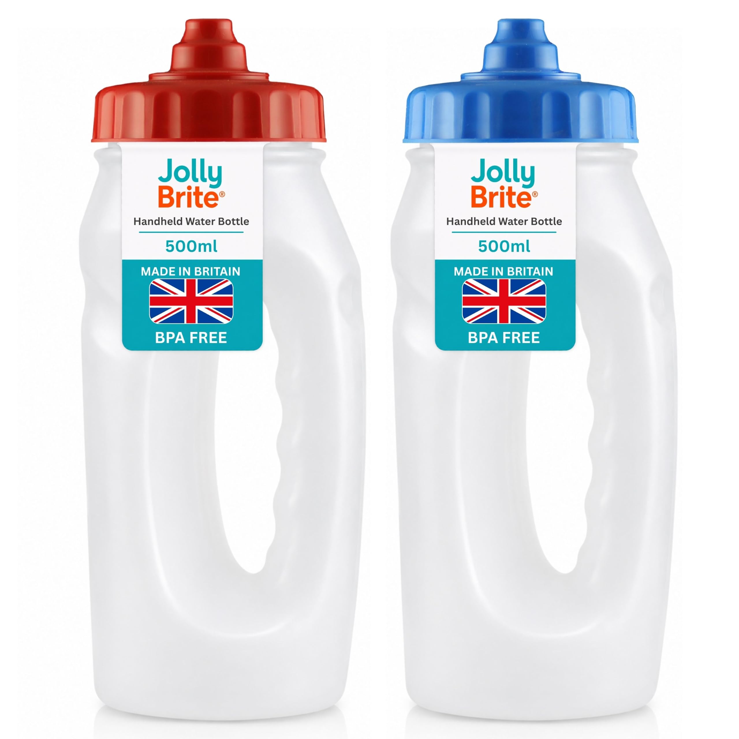 Jolly Brite Running Water Bottle 2 Pack, Hand Grip, Red/Blue Valve Lids