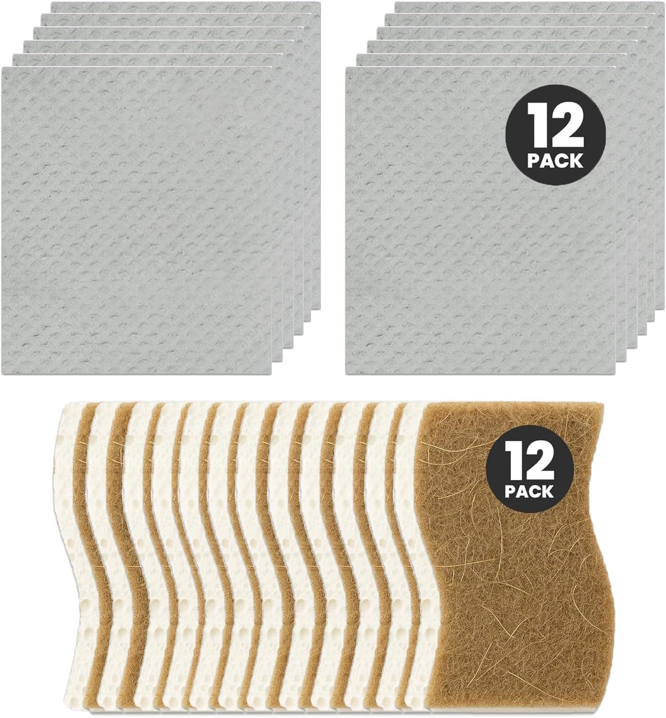 Swedish Dishcloths & Plant-Based Sponges 24 Pack – 12 Swedish Dishcloths for Kitchen, 12 Dish Sponges, Reusable Paper Towels & Cellulose Scrubber Set by Organic Origin