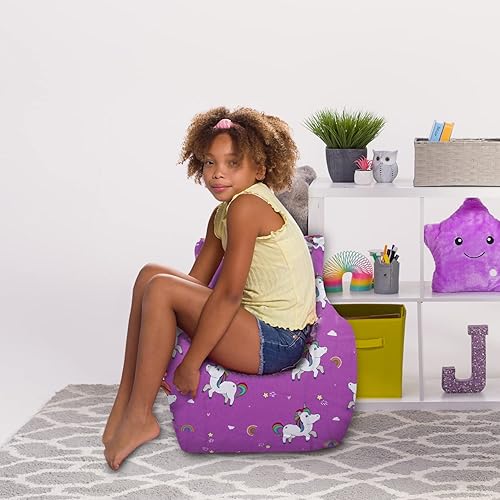 Miniatura 2 de Posh Creations Puf estructurado cómodo para jugar, leer y ver la televisión, silla Pasadena, lona, unicornio y arco iris sobre morado