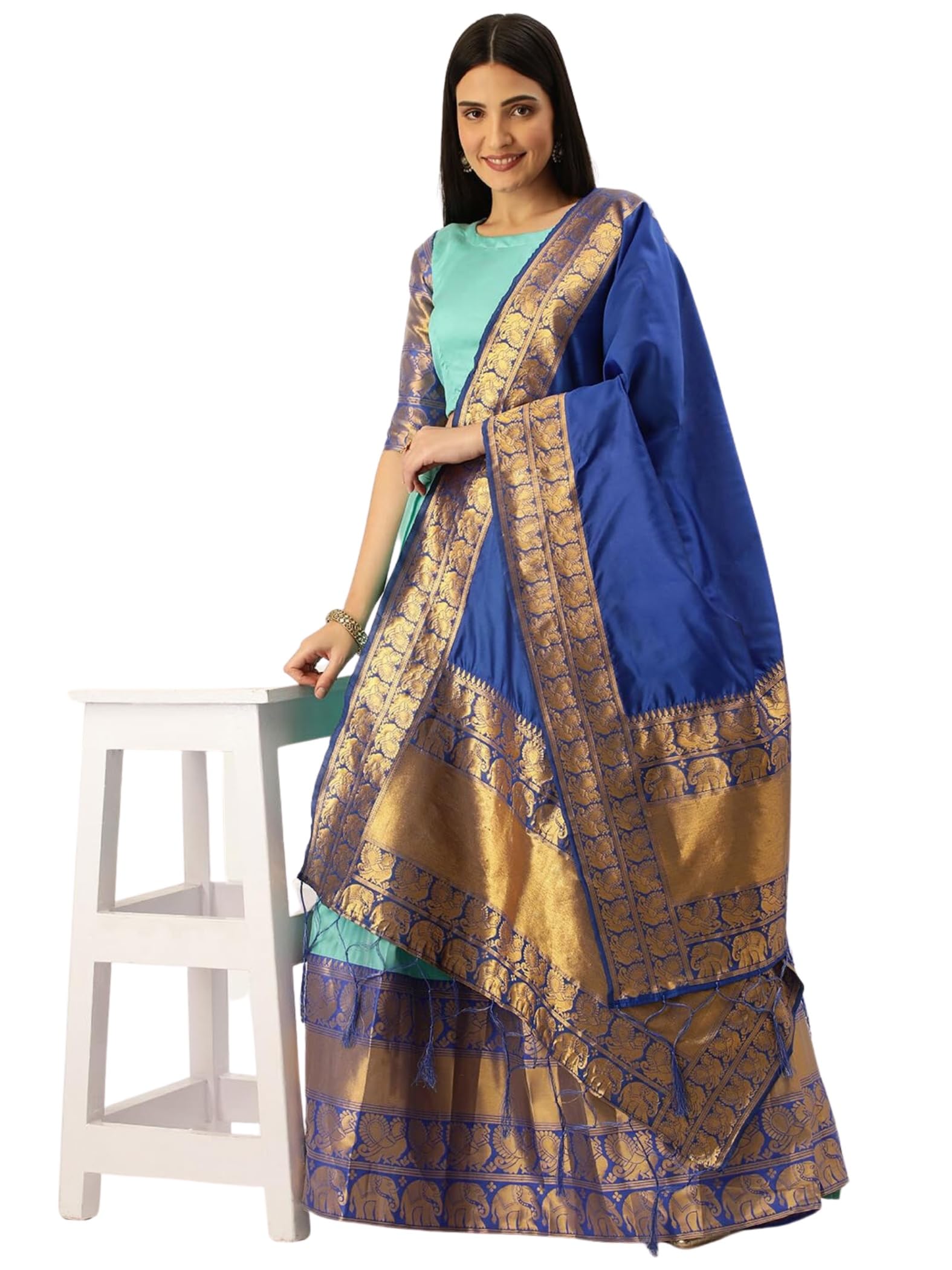 FabcartzArt Silk Embellished Semi Stitched South Indian Half Saree (Free Size)