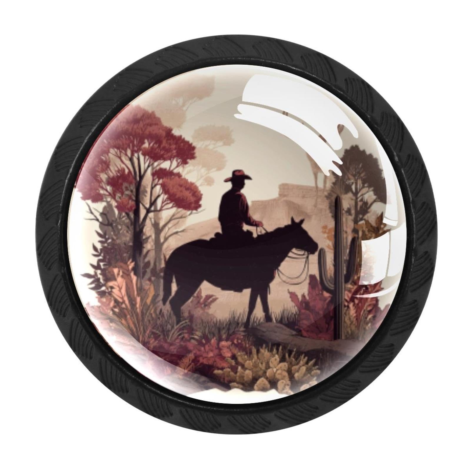 CHENZZZZ 4 Pieces Round Cabinet Knobs Rustic Dresser Knobs, Drawer Cupboard Wardrobe Cabinet Pulls Handles Hardware for Home Kitchen Furniture, Retro Western Cowboy Wildlife (2)