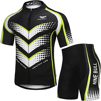Mens Cycling Jersey Set - Reflective Quick-Dry Biking Shirt and 3D Padded Cycling Bike Shorts Green